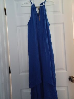 Mlle Gabrielle Womens Size L Blue Women's Halter Flowy Maxi Dress